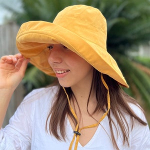 Adjustable Size Womens to Fit All Heads Soft Brim Hat for Ladies Floppy Extra Wide Brimmed Bucket Hat for Women All Season Foldable yellow image 2