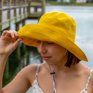 Wide Brim 5 Sun Hat Women Bucket Floppy 100% Cotton Wedding Hat Wide Brimmed Sunhat Elegant Vacation Honeymoon Gift for Her Yellow