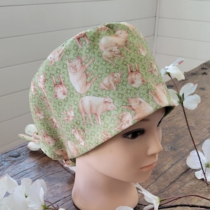 Celery Green Pigs Scrub Hat/ Pigs Scrub Hat/ Scrub Hat/ Surgical Hat/ Skull Cap/ Chemo hat