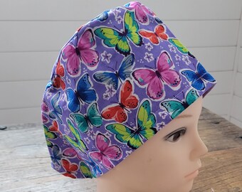 Purple Butterfly Scrub Hat/ Butterfly Scrub hat/ Scrub Hat/ Surgical hat/ Chemo hat/ Skull Cap