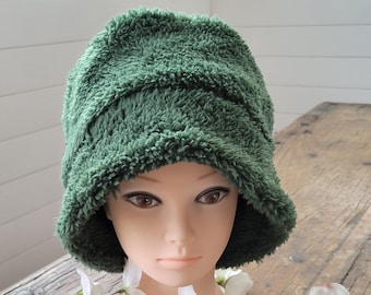 USA Made Forest Green Fleece Sherpa Bucket Hat Unique Gorpcore Handmade in CA FLEECE BUCKET HAT Dark Forest Green Adult Sizes - Etsy main image 3
