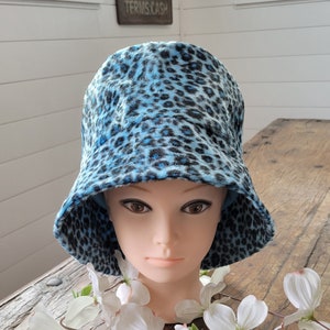 Blue Spotted Leopard Faux Fur Bucket Hat/ leopard Bucket Hat/ Fur Bucket Hat/ Bucket Hat