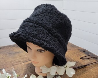 Black Sherpa Fleece Bucket hat/ Sherpa Fleece Bucket Hat/ Adult Bucket hat/ Bucket hat/ Fleece Hat/ Winter Hat