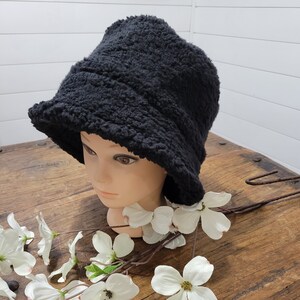 Black Sherpa Fleece Bucket hat/ Sherpa Fleece Bucket Hat/ Adult Bucket hat/ Bucket hat/ Fleece Hat/ Winter Hat
