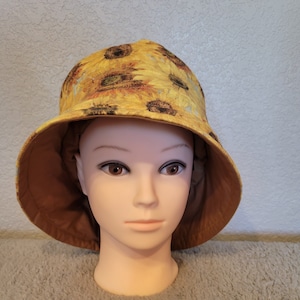Sunflower Cotton Bucket Hat/ Woman&#39;s Bucket Hat/ Sunflower Hat/ Bucket Hat/