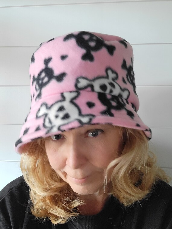 Pink Skull Bucket Hat/ Fleece - Etsy