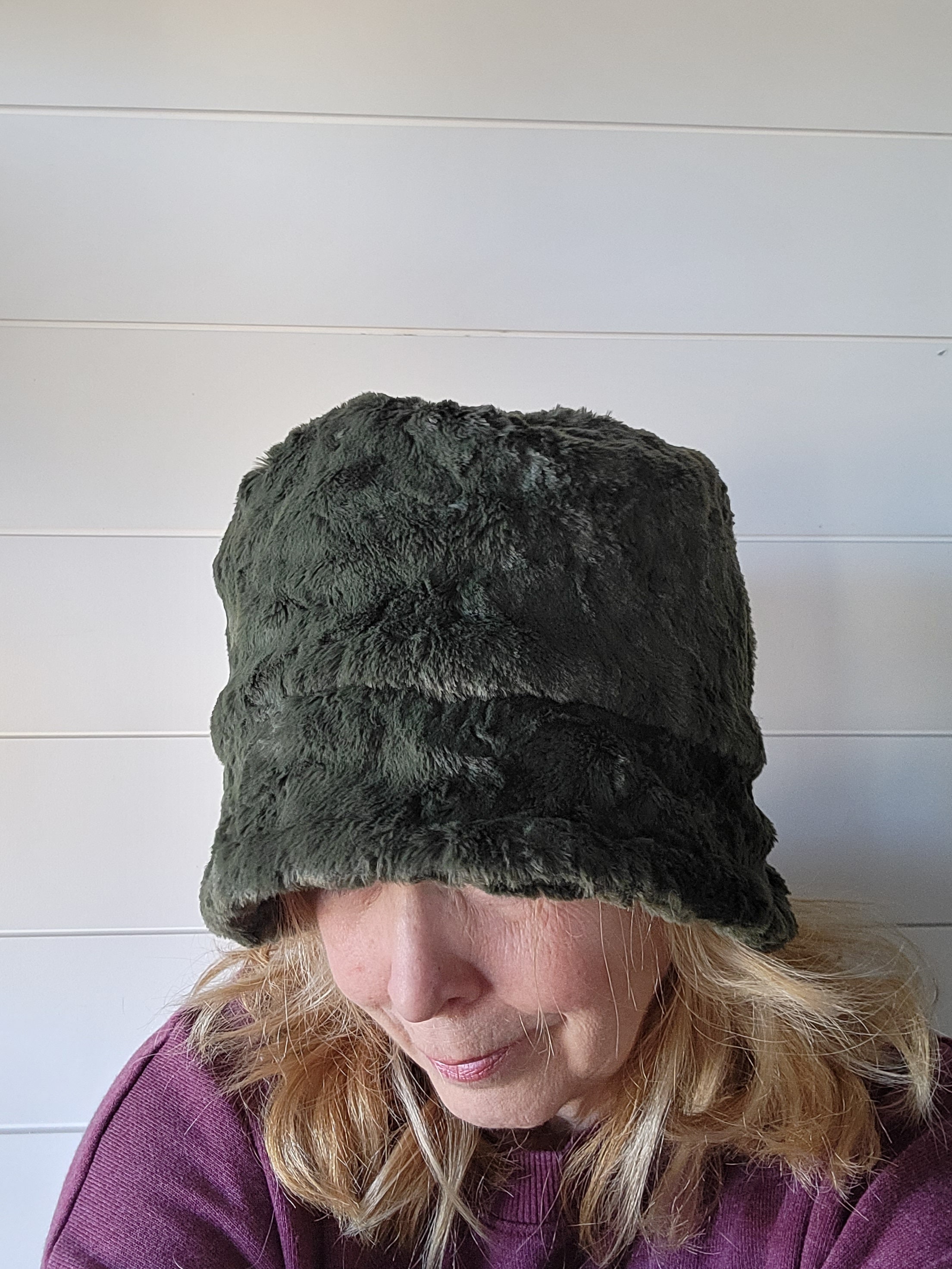 Olive Faux Fur Bucket Hat/ Fur Bucket Hat/ Bucket Hat 