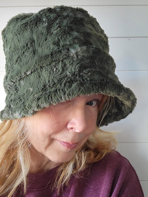 Olive Faux Fur Bucket Hat/ Fur Bucket Hat/ Bucket Hat 