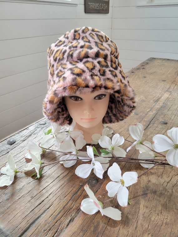 Pink Leopard Faux Fur Bucket Hat/ Fur Bucket Hat/ Leopard  display picture 1