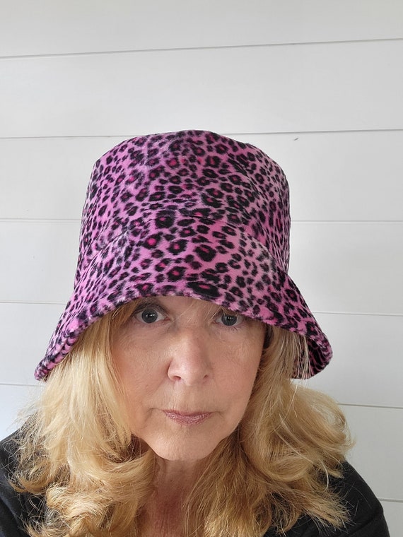 NEW Pink Leopard Faux Fur Bucket Hat 