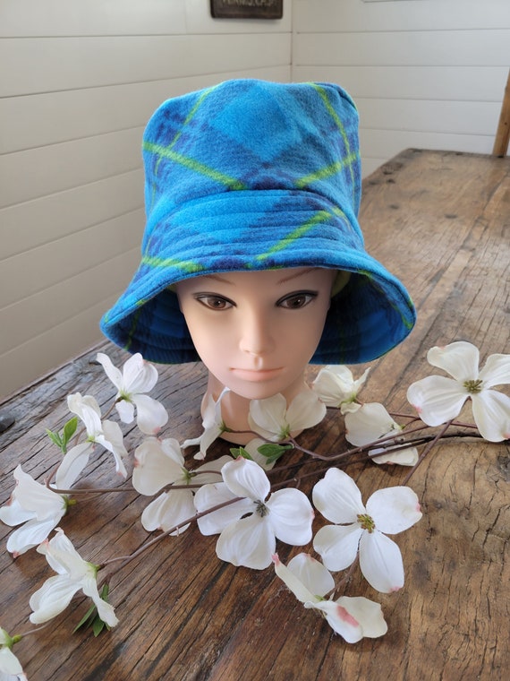 Royal Blue Plaid Fleece Bucket Hat Fleece Bucket Hat Plaid