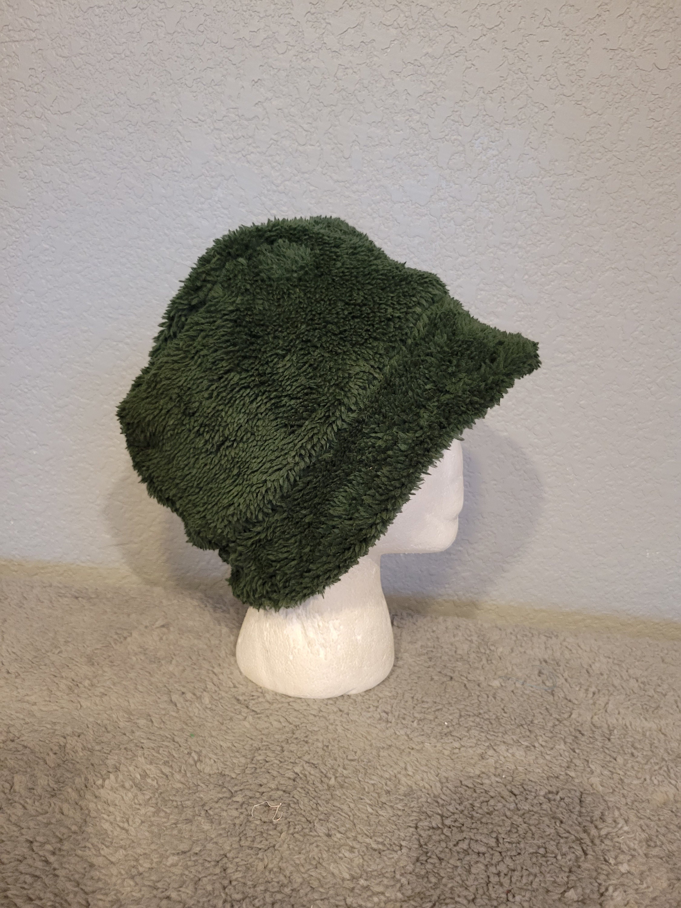 USA Made Forest Green Fleece Sherpa Bucket Hat Unique Gorpcore Handmade in CA Forest Green Sherpa Bucket Hat/ Adult Bucket Hat/ Green  main image 4