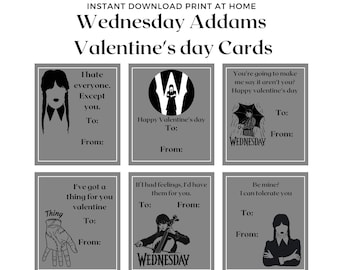 Wednesday Addams Instant Download Printable Valentines Day Cards, Kids Valentine Cards, Easy School Cards, You Print