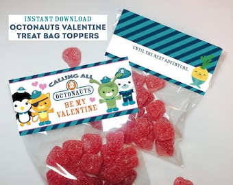 Octonauts Instant Download Printable Valentines Day Cards, treat bag Toppers, Kids Valentine Cards, Sea Creatures, Easy School Cards