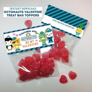Octonauts Instant Download Printable Valentines Day Cards, treat bag Toppers, Kids Valentine Cards, Sea Creatures, Easy School Cards