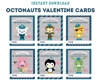 Octonauts Instant Download Printable Valentines Day Cards, Kids Valentine Cards, Ocean Animals,  Easy School Cards, You Print