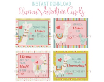Llama Instant Download Printable Valentines Day Cards, Kids Valentine Cards, Alpaca,  Easy School Cards, You Print