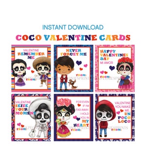 Coco Sofort Download druckbare Valentinstagskarten, Kinder Valentinstagskarten, Tag der Toten, einfache Schulkarten, Sie drucken