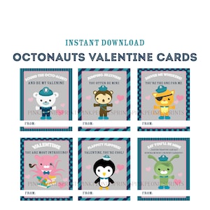 Octonauts Instant Download Printable Valentines Day Cards, Kids Valentine Cards, Ocean Animals, Easy School Cards, You Print image 1