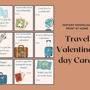 Travel Instant Download Printable Valentines Day Cards, Kids Valentine Cards, Travel, World, Passport, Map, Easy School Cards, You Print image 1