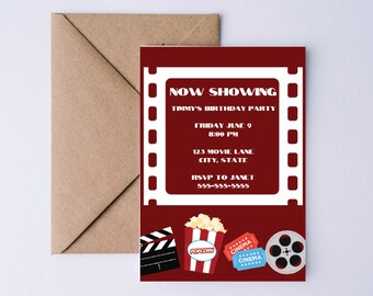 Movie Themed Birthday Party Invite- Canva Template, Self Edit Template, Easy to Edit, Digital Invitation, Movie night, birthday party