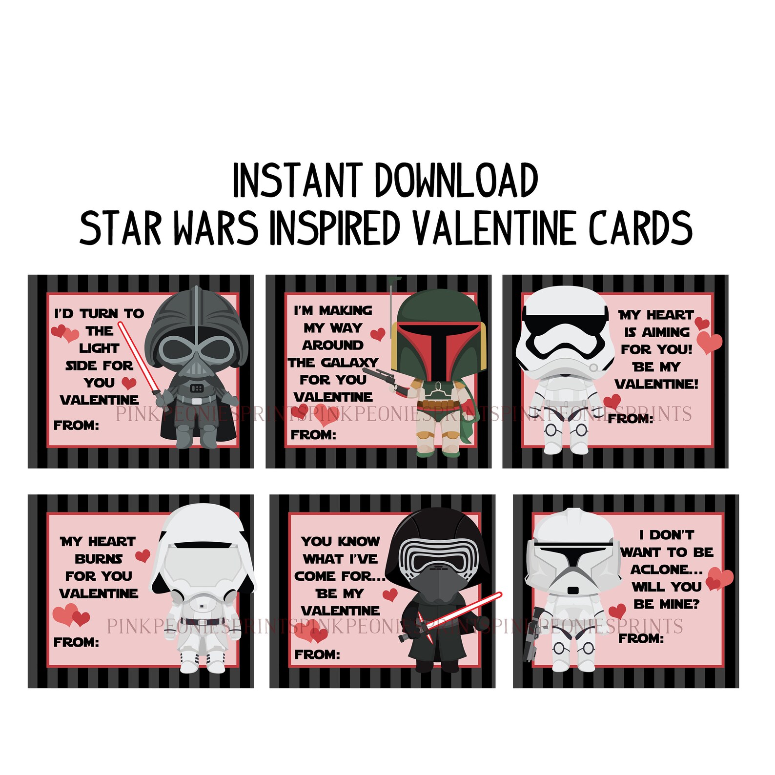 Mandalorian Valentines Cards, Darth Vader, Boba Fett, Storm Troopers ...
