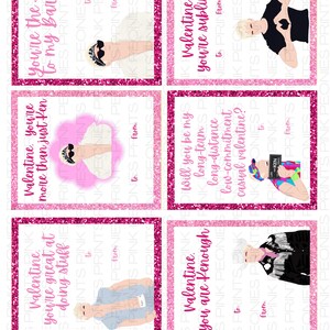 Pink Movie Ken Instant Download Printable Valentines Day Cards, Kids Valentine Cards, Easy School Cards, You Print, Pink Glitter image 2