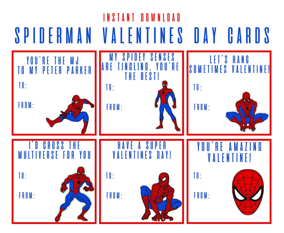 Spiderman Instant Download Printable Valentines Day Cards, Kids Valentine Cards, Easy School ...