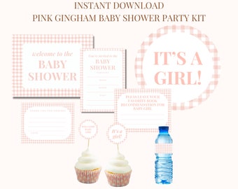 Pink Gingham Baby Shower, Baby Boy Shower Invitation, Instant Download, Shower Games, Shower Decorations, You print at home, Baby Girl