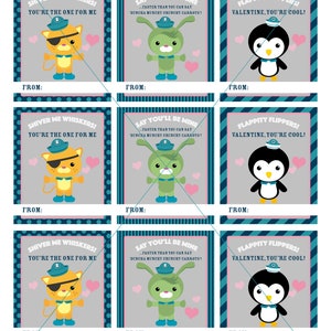 Octonauts Instant Download Printable Valentines Day Cards, Kids Valentine Cards, Ocean Animals, Easy School Cards, You Print image 3