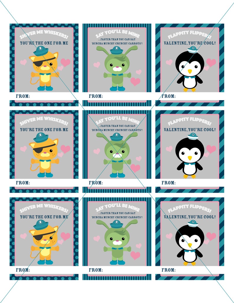Octonauts Instant Download Printable Valentines Day Cards, Kids Valentine Cards, Ocean Animals, Easy School Cards, You Print image 3
