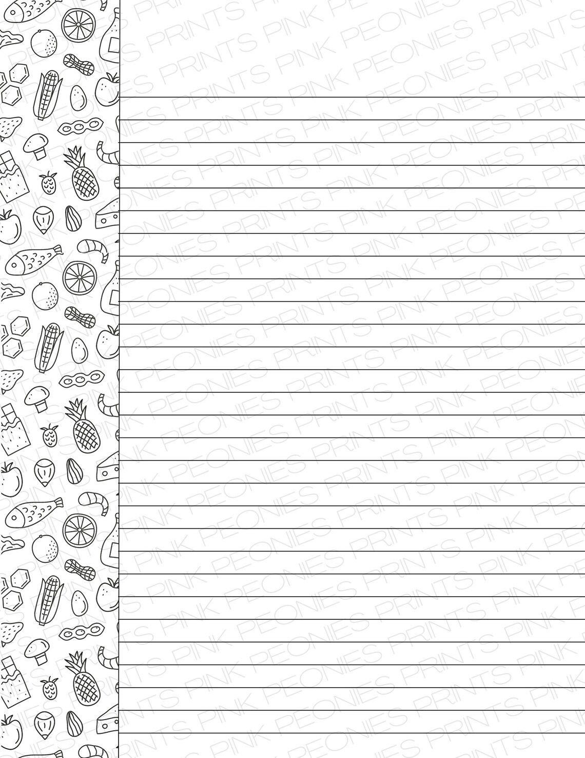 Food Notes 6 Unique Downloadable Food Note Taking Pages Featuring Coloring Page ...