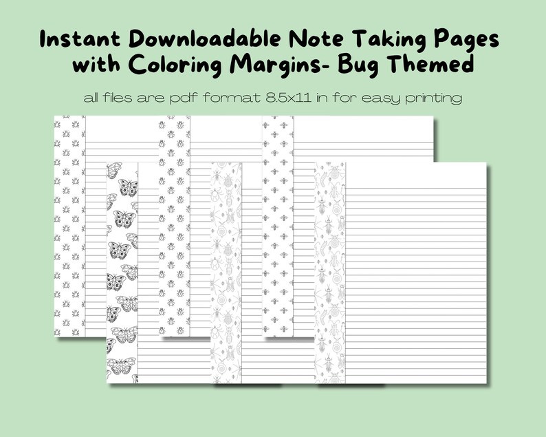 6 Unique Downloadable Bug Note Taking Pages Featuring Coloring Page ...