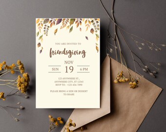 Friendsgiving Thanksgiving Dinner Invite- Canva Template, Self Edit Template, Easy to Edit, Digital Invitation, Fall invite, Dinner party