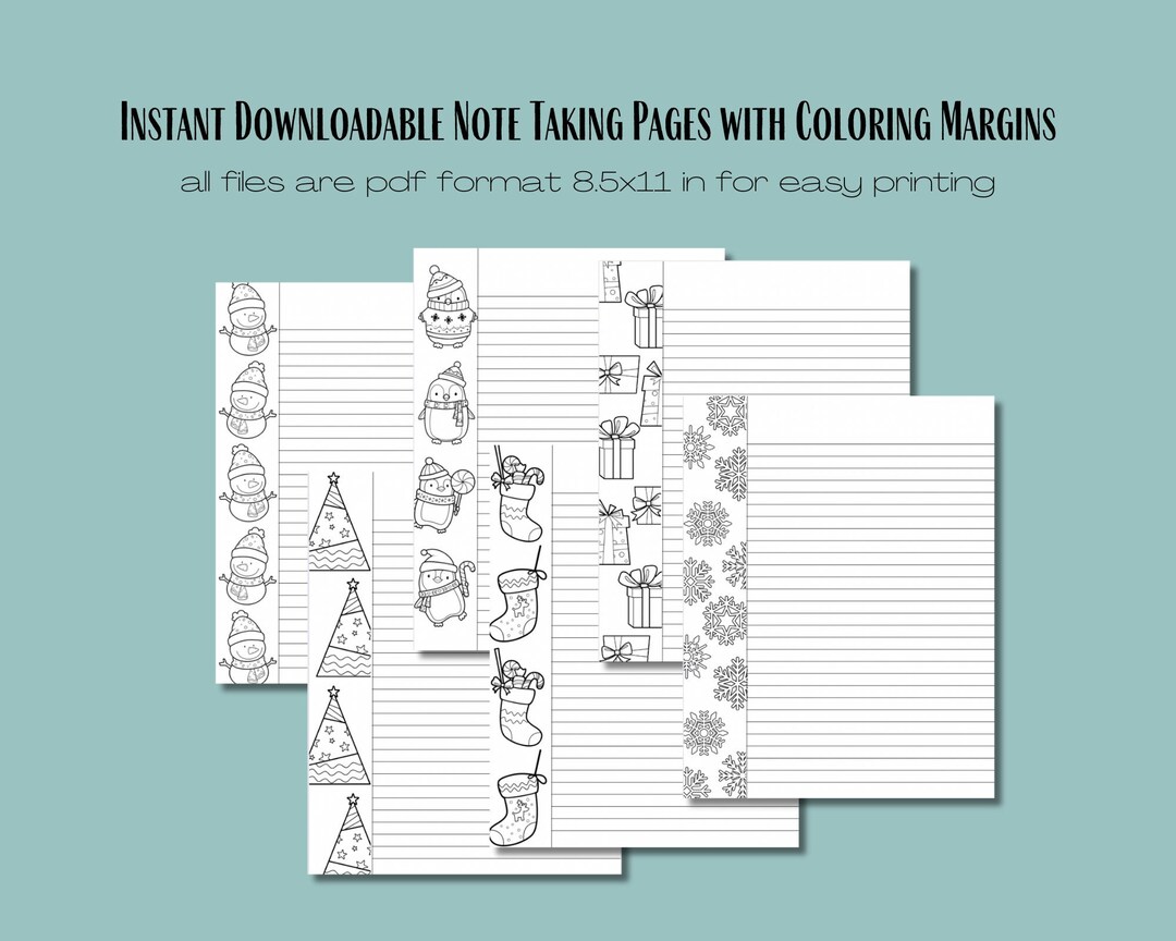 Winter Note Sheets 6 Unique Downloadable Winter/christmas Note Taking Pages Featuring ...