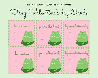 Frog Instant Download Printable Valentines Day Cards, Kids Valentine Cards, Cute Animal, Frog,  Easy School Cards, You Print