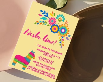 Fiesta Theme Bridal Shower Invite- Canva Template, Self Edit Template, Easy to Edit, Digital Invitation, Fiesta, Mexican