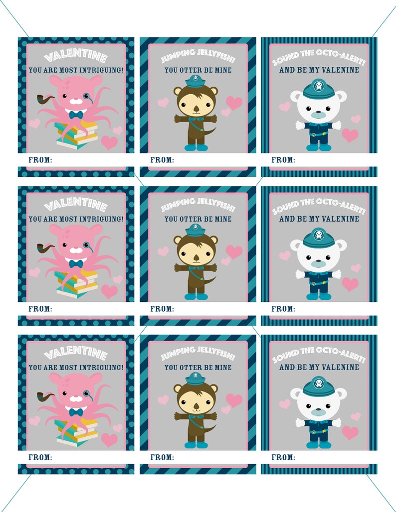 Octonauts Instant Download Printable Valentines Day Cards, Kids Valentine Cards, Ocean Animals, Easy School Cards, You Print image 2