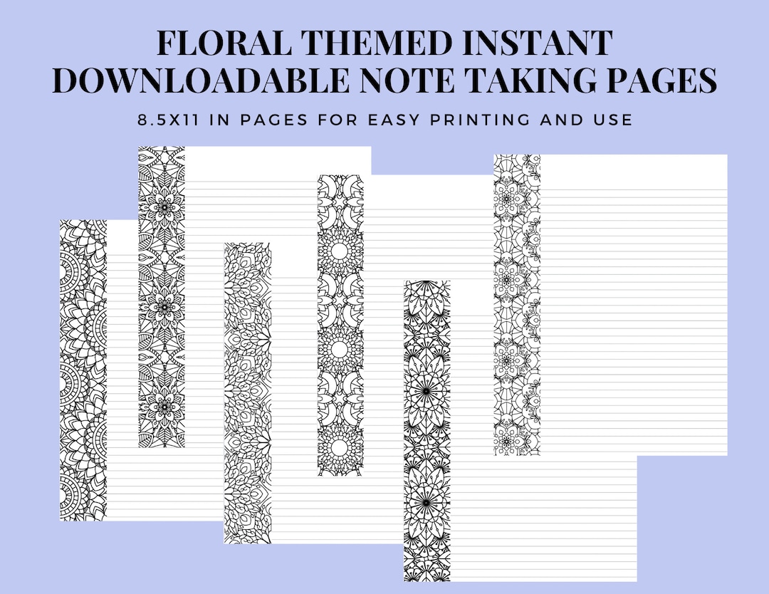 6 Unique Downloadable Note Taking Pages Featuring Floral - Etsy