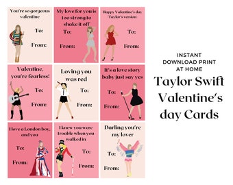 Taylor Swift Eras Instant Download Printable Valentines Day Cards, Kids Valentine Cards, Easy School Cards, You Print