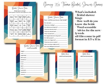 Groovy 70's Theme Bridal Shower Games - Instant Download, Ready to Print, Bridal Shower Games, 70's theme, groovy