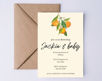 Orange Baby Shower Invite- Canva Template, Self Edit Template, Easy to Edit, Digital Invitation, Orange, Baby, Boy, Girl, Gender Neutral