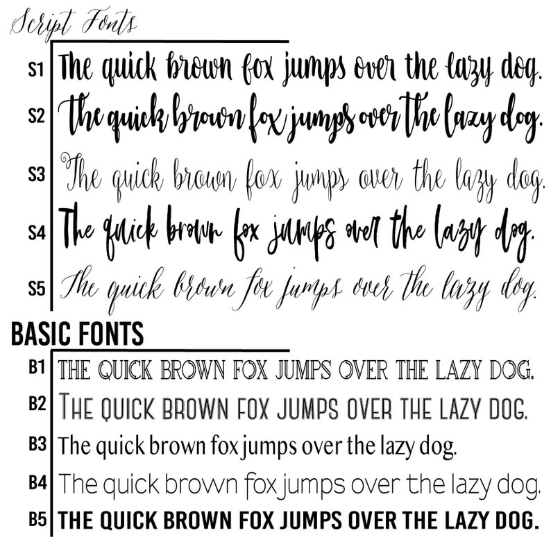 we also offer a variety of different font options. You can select your preferred font and we can print it right on your new custom corn hole game boards.