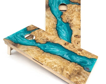 Teal Epoxy Cornhole Boards - Official Regulation Size Tournament Cornhole Set - Includes Scoreboard Leg Brace