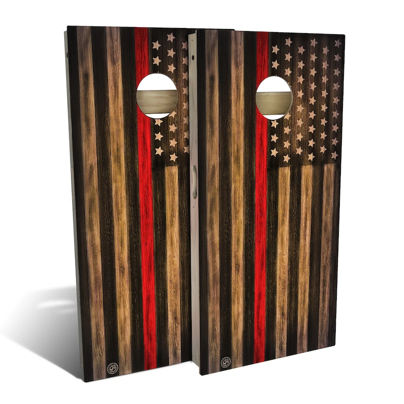 Charred American Flag Thin Red Line Cornhole Boards - Outdoor Lawn Game - Perfect for Tailgating, Backyard Parties, Gifts - Includes 8 Bags 