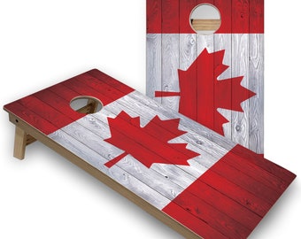 Cornhole Boards Set: Canadian Flag Design - Wood Frames, UV Ink