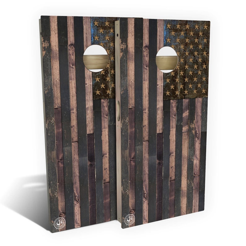 American Flag Vintage Cornhole Boards - Outdoor Lawn Game - Perfect for Tailgating, Backyard Parties, Gifts - Includes 8 Bags 