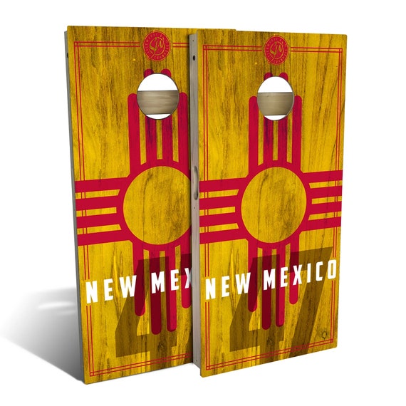 New Mexico Flag Cornhole Set, Wood Boards with Matching Bags (Outdoor Game)
