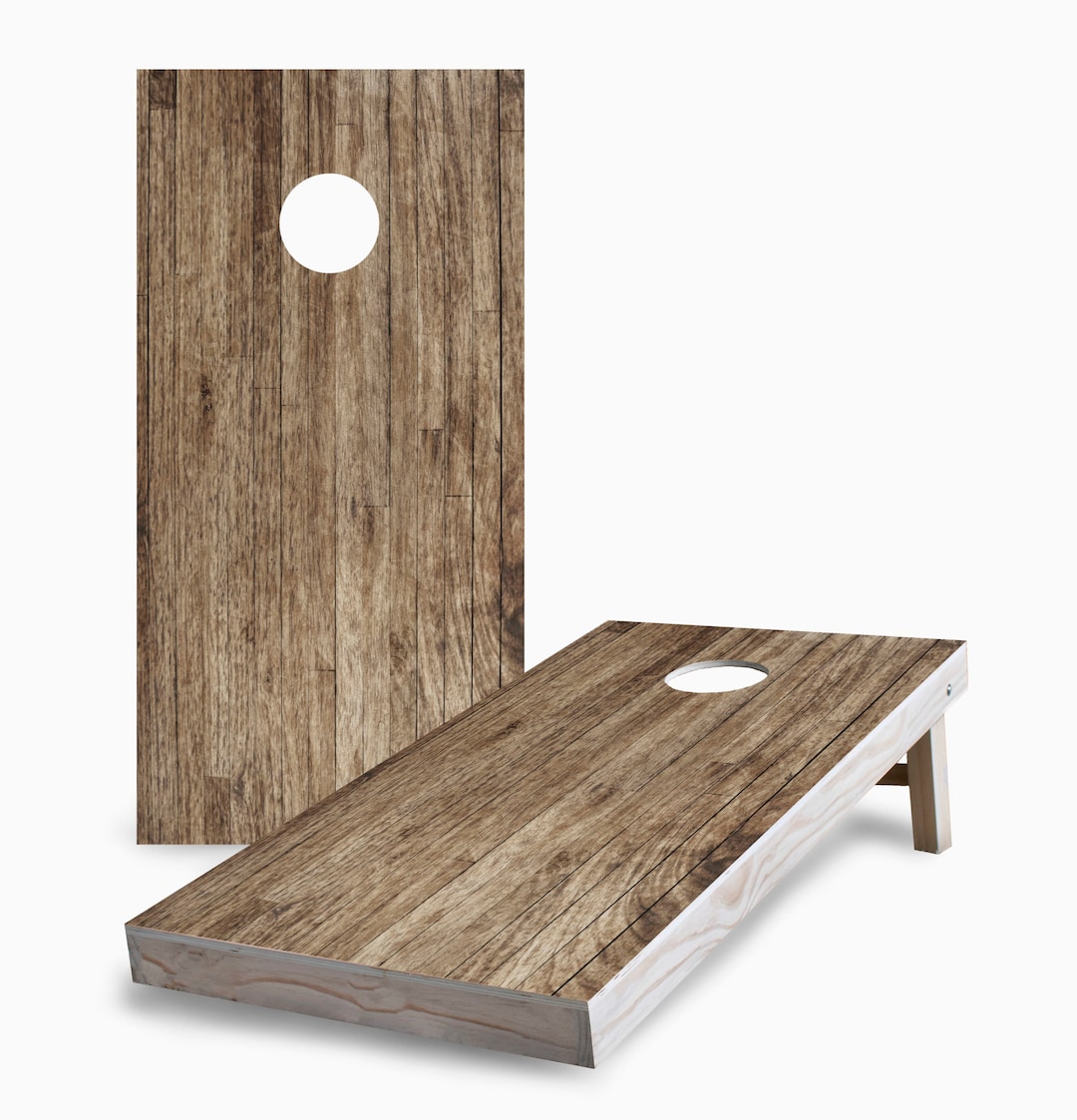 Wood Plank Cornhole Set, Outdoor Game (includes 2 Boards & 8 Bags
