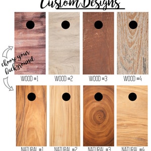 this is an additional image that offers different woodgrain themed backgrounds for your custom corn hole boards. Pick your background and start designing.